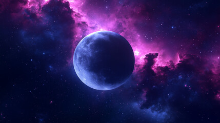 Obraz premium Planet in Space with Future Dusk Color and Nebula Background