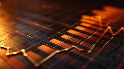 A financial report slide with a bar graph showing a significant decline, set against a dark background.