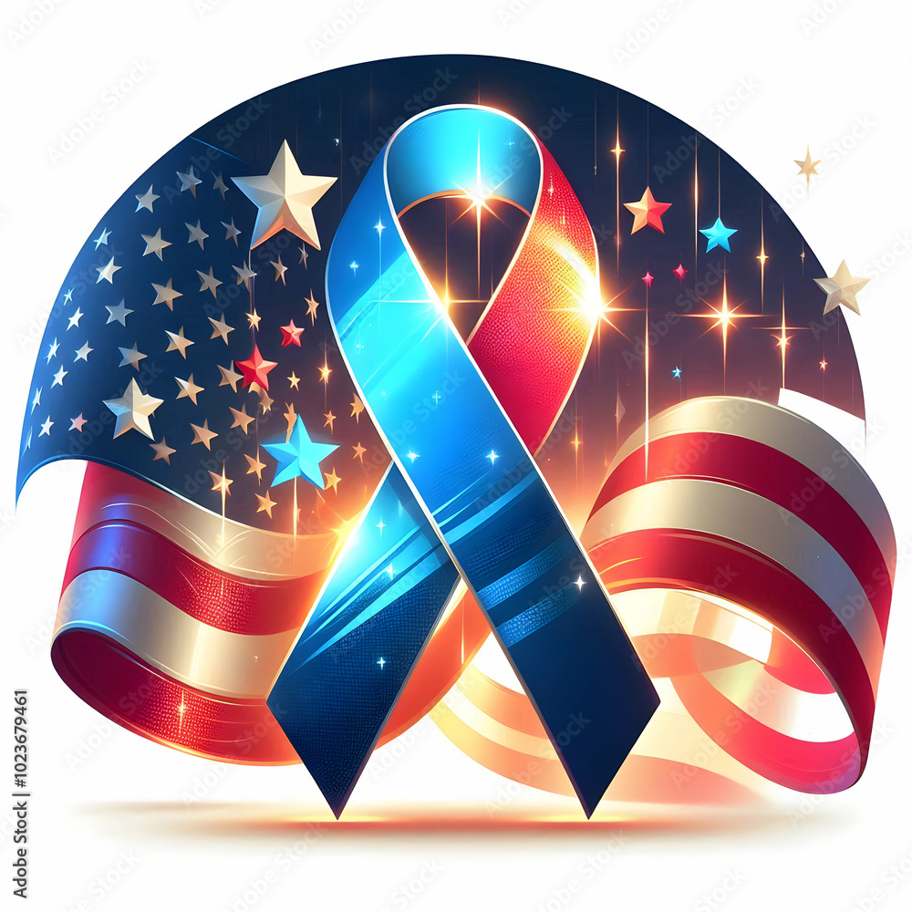 Poster flat glowing patriotic ribbon and stars design with ample copy space for veterans day and commemorat