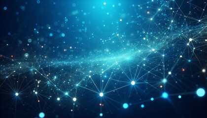 ,Tech network with glowing nodes on a sleek blue background, perfect for modern visuals and social media.