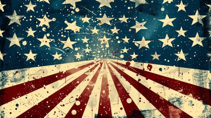 A vintage American flag design featuring stars and stripes with a grunge, artistic texture. Perfect for patriotic themes and retro designs.