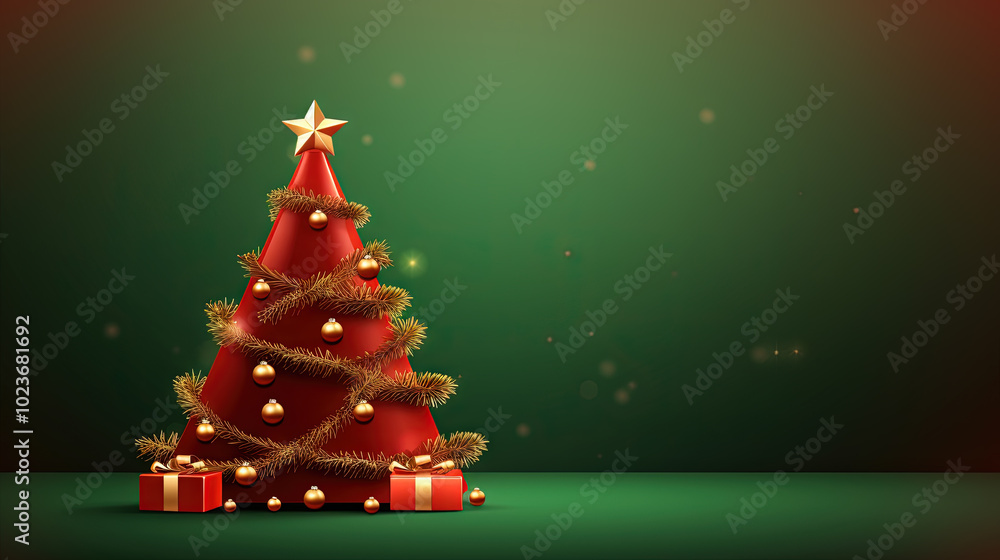 Poster christmas tree toy card template with baubles and copy space. contrast red and green greeting card f