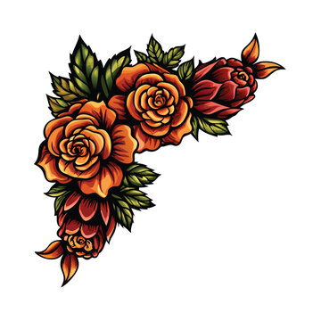 recommend clip art: A decorative vector illustration of a floral corner border featuring roses, leaves, and a vintage style.