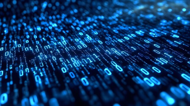 Digital binary code background with blue color, representing data and technology