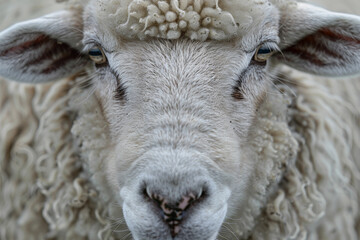 A sheep with a white face and brown wool