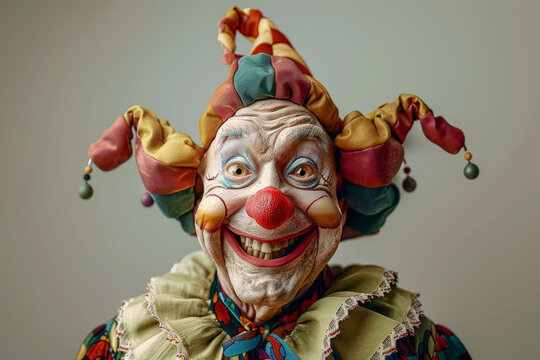 A clown with a big smile on his face