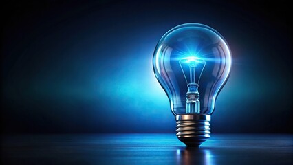 Abstract glowing blue light bulb on dark background
