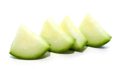 Studio shot of halved cucumber on white background - stock photo
