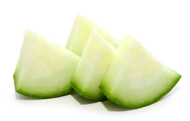 Studio shot of halved cucumber on white background - stock photo
