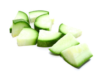 Studio shot of halved cucumber on white background - stock photo
