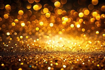 abstract golden glitter background with light effect and bokeh on black color fisheye