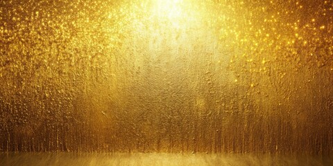Abstract golden hour shadows on textured gold wall with light flare