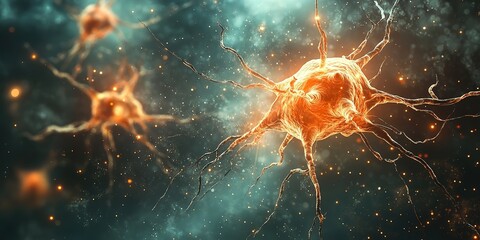 Human nerve cells, science electric energy background 