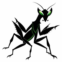 A praying mantis in attack position silhouette vector illustration on white background