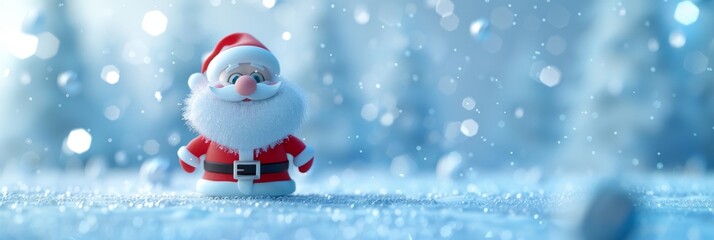 Cheerful Santa Claus in a Snowy Winter Wonderland with Falling Snowflakes &ndash; Festive Christmas Illustration Featuring a Joyful Holiday Character