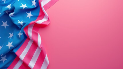 Close-up of the American flag with stars and stripes on a bright pink background, perfect for patriotic themes and celebrations.