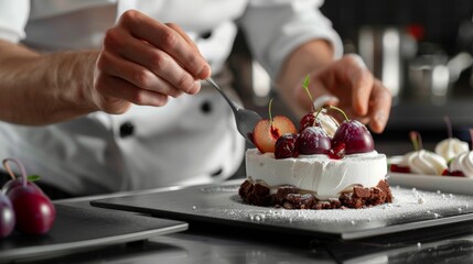 Date Plum Delight Chef's Artistry in Gourmet Dessert Decoration