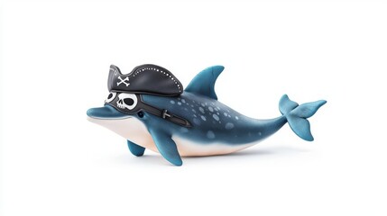 Fototapeta premium A whimsical pirate dolphin figurine with a hat, perfect for play or decoration in children's rooms or themed collections.