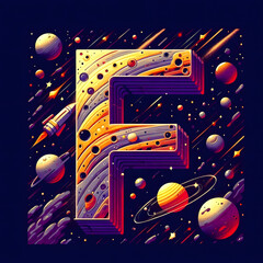 우주배경, 알파벳 대문자 "F", 애니메이션 아트 (space concept background, Alphabet capital "F", animation art)