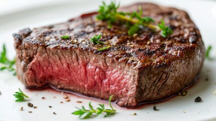 Juicy Grilled Steak with Fresh Herbs Garnish