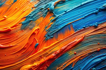 Abstract color art painting with orange blue paint texture background Macro