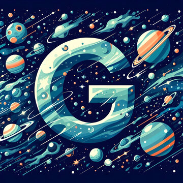 우주배경, 알파벳 대문자 "G", 애니메이션 아트 (space concept background, Alphabet capital "G", animation art)