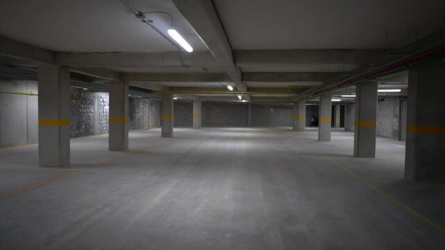 &Aacute;rea de estacionamiento subterr&aacute;neo  de un edificio de departamentos modernos 