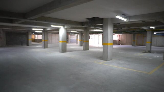 &Aacute;rea de estacionamiento subterr&aacute;neo  de un edificio de departamentos modernos 