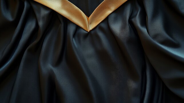 Dark Blue Graduation Gown Fabric with Gold Trim, Close Up Texture
