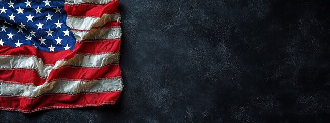 Obraz premium Waving American Flag Over Grunge Dark Background