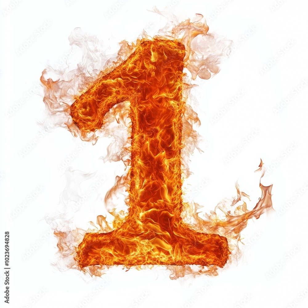 Poster fire effect forming the number 1 isolated on a white background