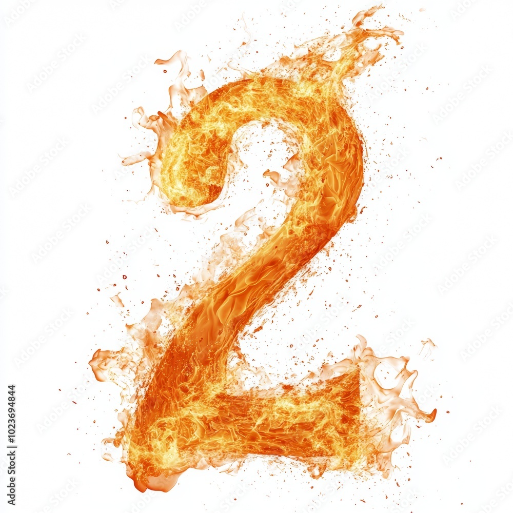 Poster fire effect forming the number 2 isolated on a white background