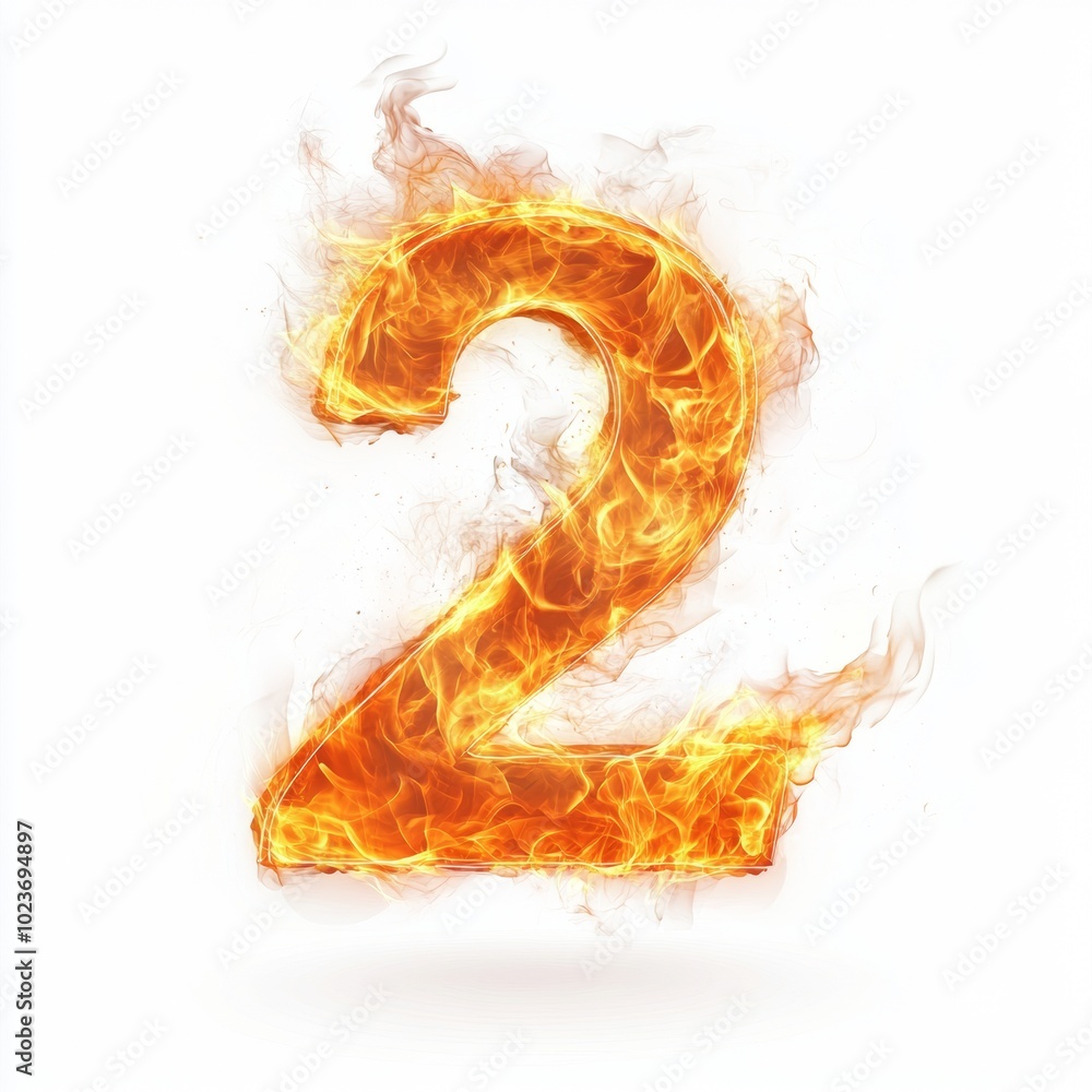 Aufkleber fire effect forming the number 2 isolated on a white background