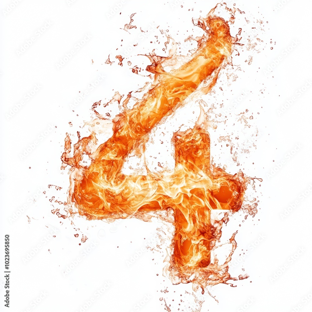 Poster fire effect forming the number 4 isolated on a white background