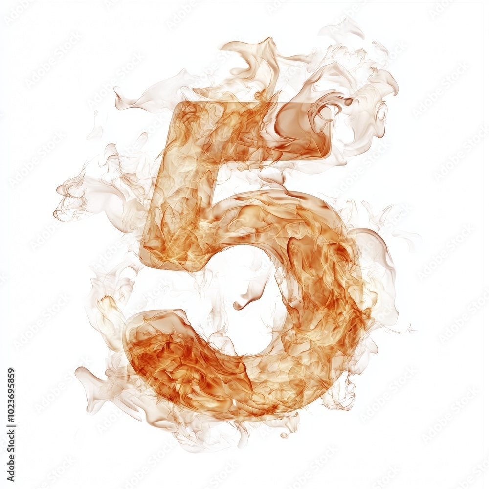 Poster fire effect forming the number 5 isolated on a white background