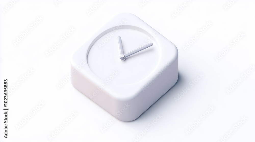 Poster White Square Clock with Hands Pointing at 12:00