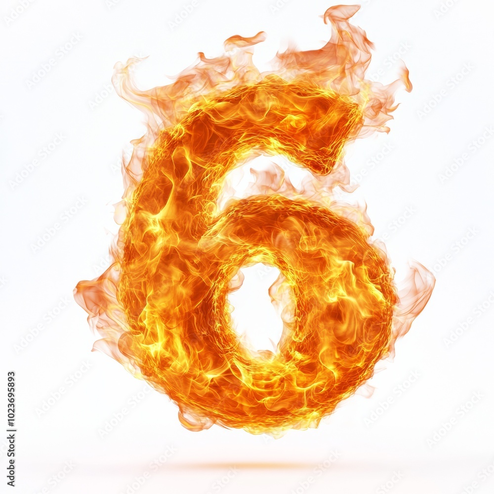 Poster fire effect forming the number 6 isolated on a white background