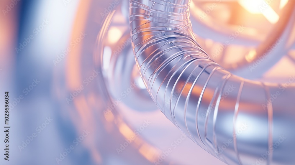 Poster abstract close-up of a metallic tube with a reflective surface and soft lighting.