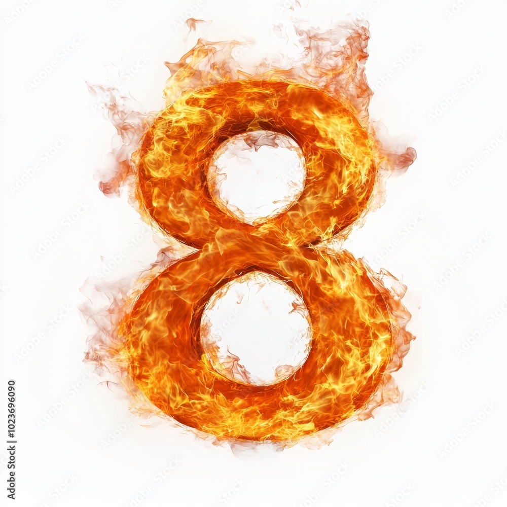 Poster fire effect forming the number 8 isolated on a white background