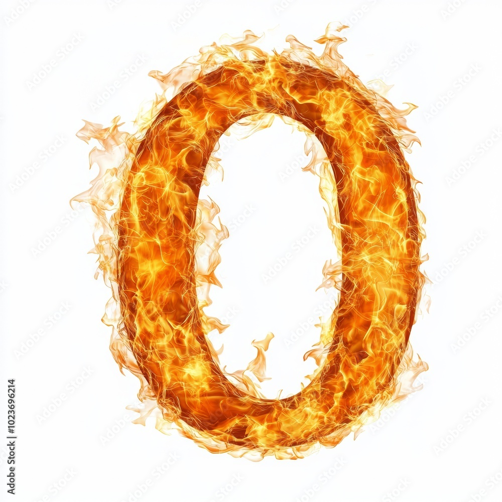 Poster the flames gather into the number 0 isolated on a white background
