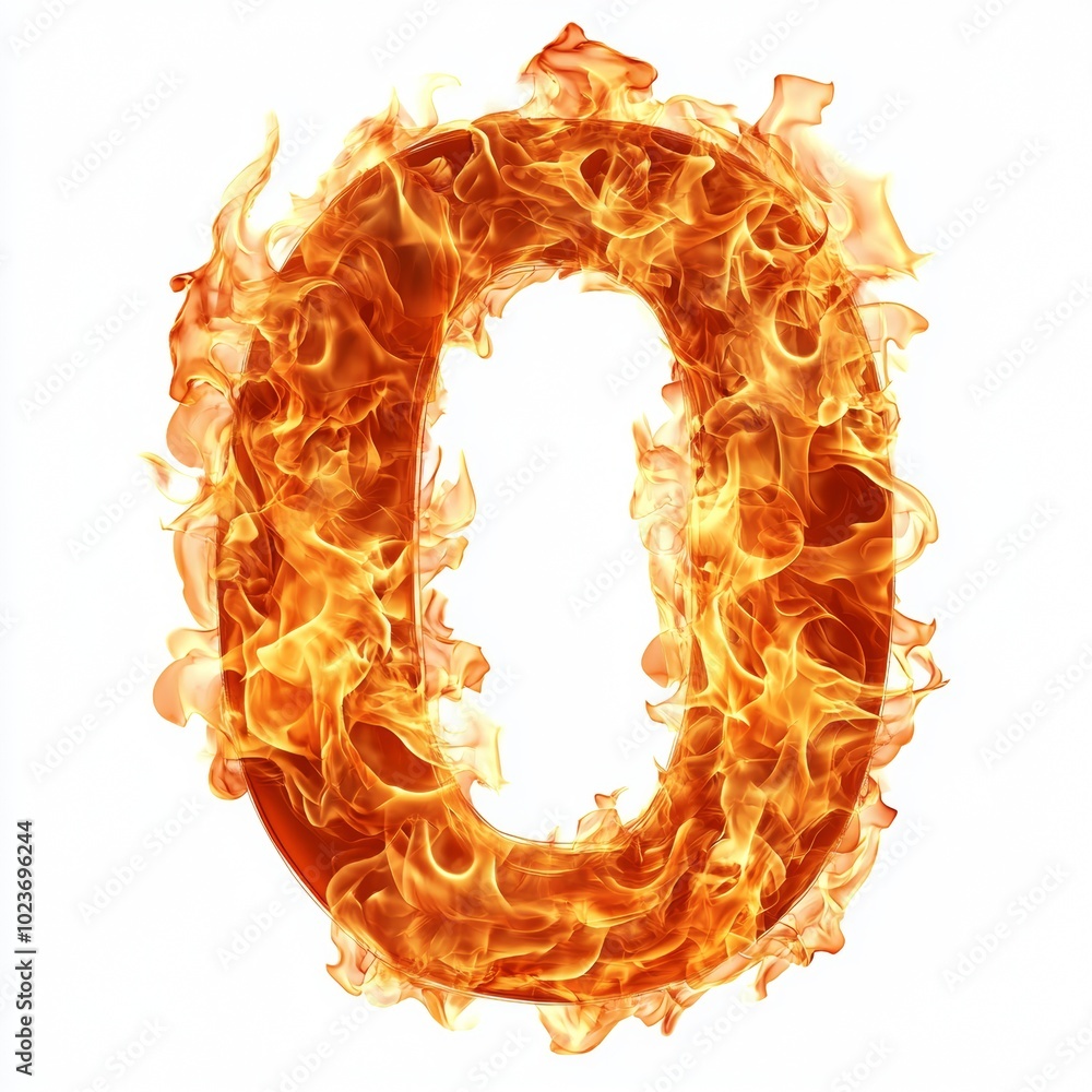 Poster the flames gather into the number 0 isolated on a white background
