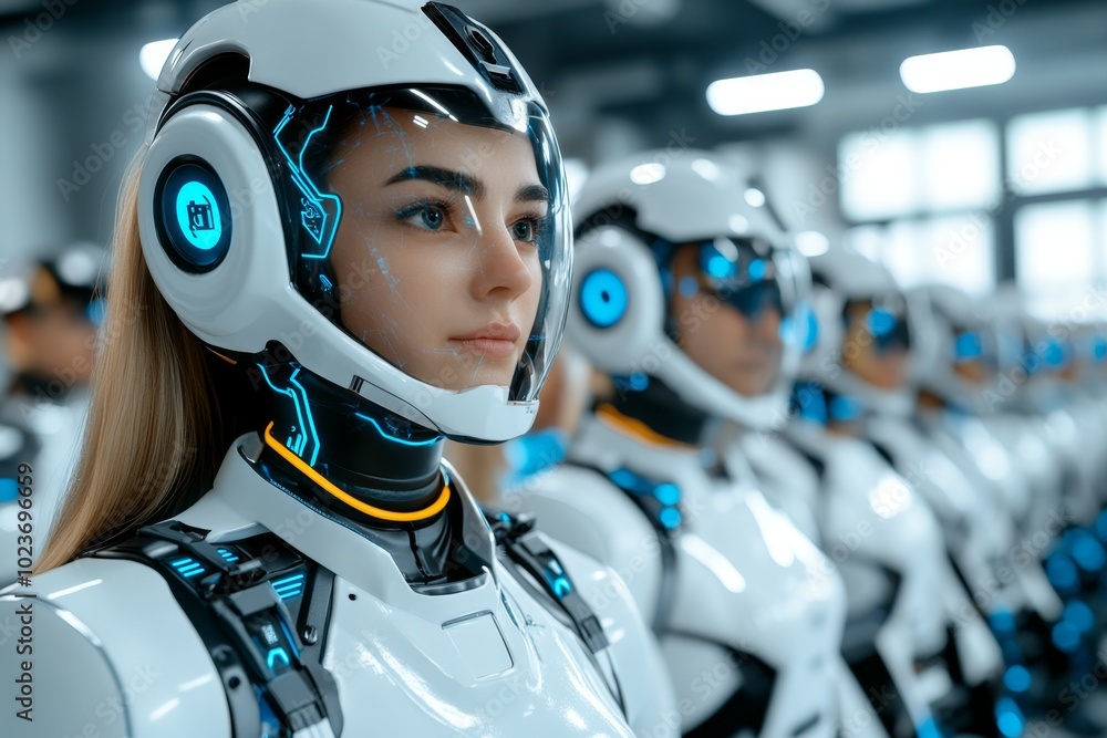 Aufkleber A futuristic world where humans and AI work together for the greater good, living in perfect harmony and representing a technological take on eudaimonia