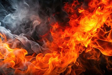 Fototapeta premium Abstract fiery background with orange and red flames and black smoke