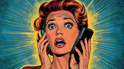 worried woman talking on the smartphone. Pop art retro comic book vector illustration
