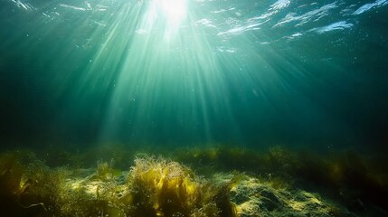 Obraz premium Rias Baixas, Spain; natural scene: algae submerged in the Atlantic Ocean, receiving sunshine.