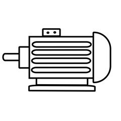 Three-phase motor, vector with outline for web design isolated on white background in black and white, EPS.