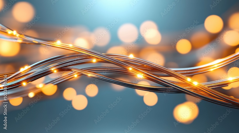 Poster intertwined glowing cables create a mesmerizing display of light and technology, ai
