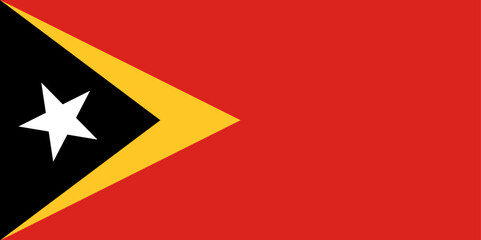 National Flag Democratic Republic of Timor-Leste, East Timor, red field with the black isosceles triangle  white five-pointed star in the center superimposed on the larger yellow triangle