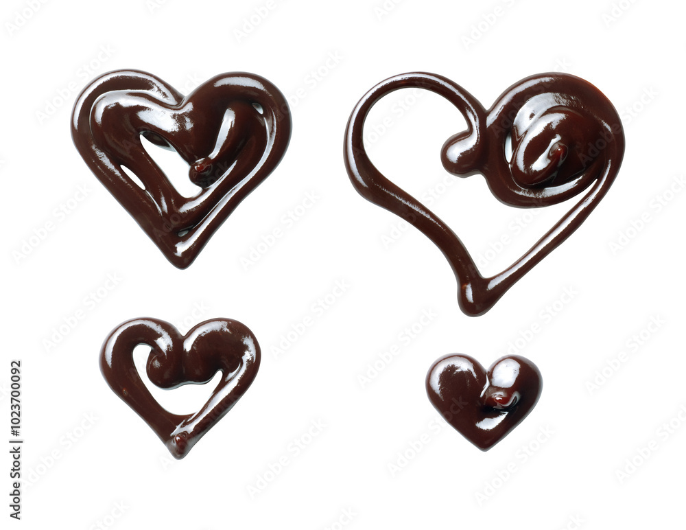 Wall mural Set of four hearts painted with melted chocolate