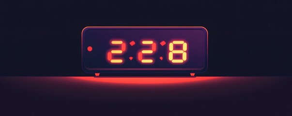 A digital clock displaying 2:28 with a sleek design and a glowing red display, perfect for illustrating time management themes.